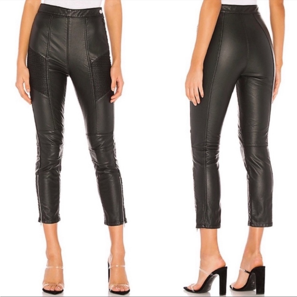 Free People Kaelin Faux Leather Moto Skinny Leggings Black Vegan Size 6 *NWT*🖤